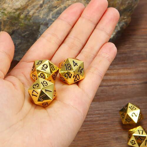 D20面实心金属多面骰子C游OC桌跑团龙与地下色子筛子城金色数字
