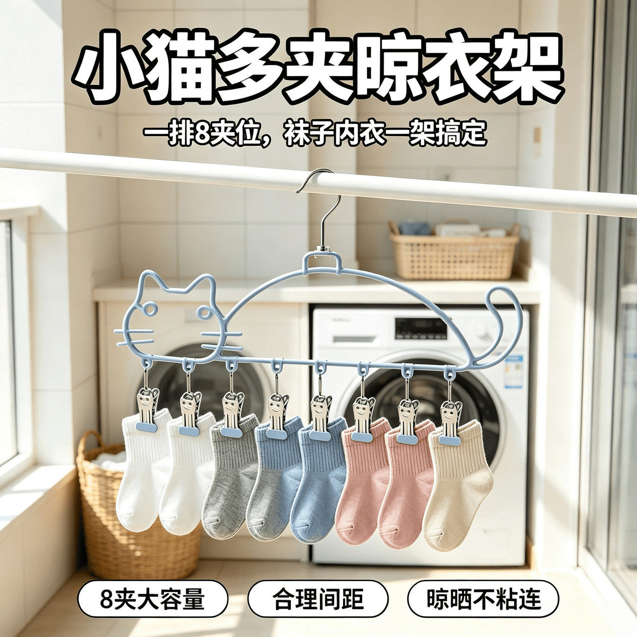 新款猫咪晾衣架婴儿用品晾衣架防滑无痕收纳架省空间宝宝衣物挂架