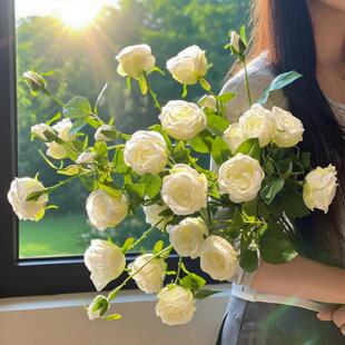 轻奢风白色玫瑰花束仿真花绢花高级感逼真假花桌面摆件客厅装饰花
