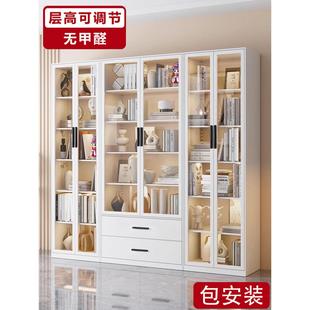 钢制书柜带玻璃门家用客厅储物柜展示柜组合落地靠墙儿童防尘书架