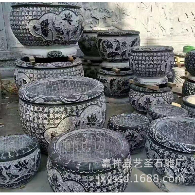 厂家价直销石雕鱼缸325水缸石雕石花盆青古石雕作品低庭院摆仿件