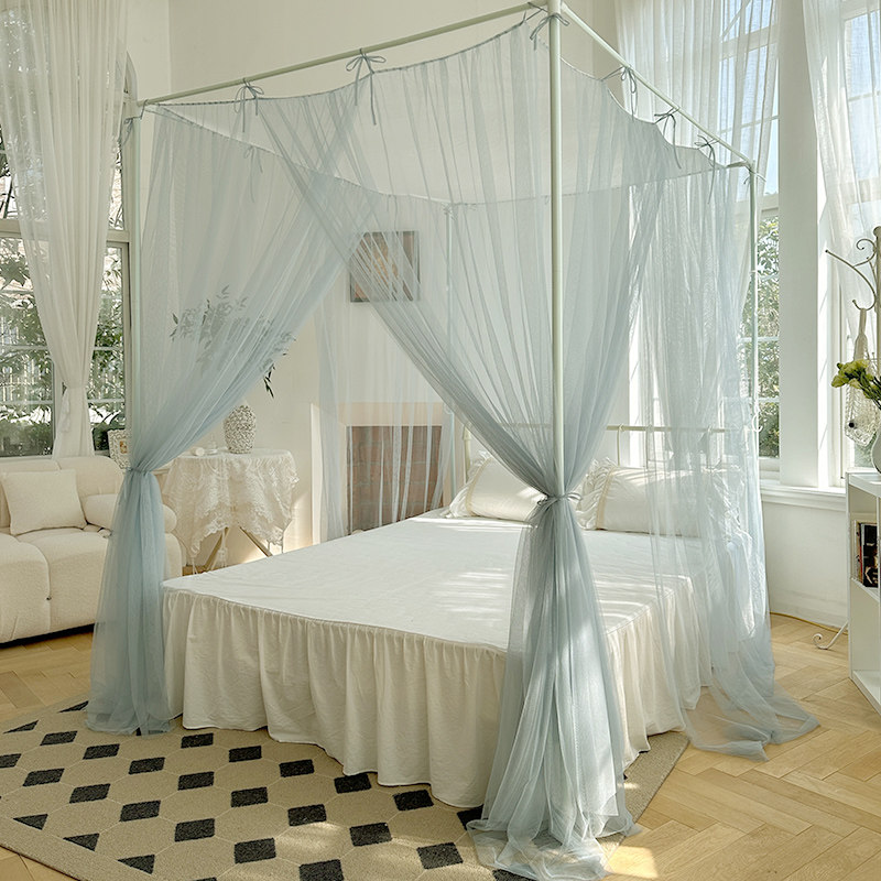 2023新款落地家用三开门简约防尘顶蚊帐1.35床1.8m床绑绳款单帐子