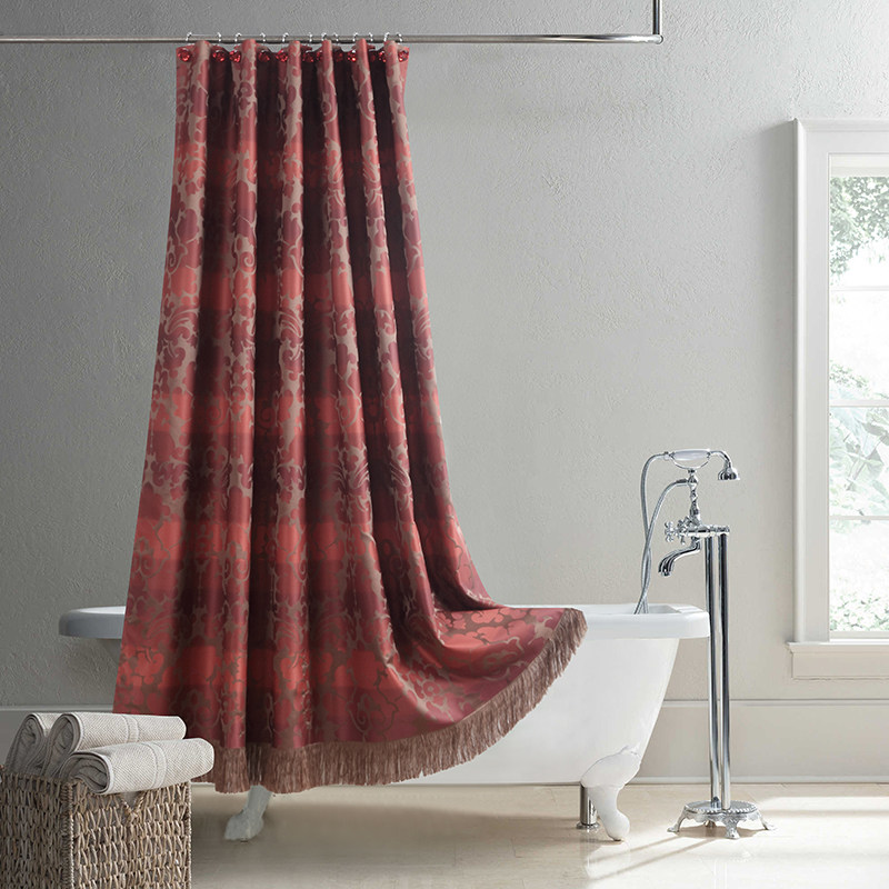 欧式华贵色织渐变大提花涤纶布料特厚防水防霉浴室窗帘富贵花浴帘
