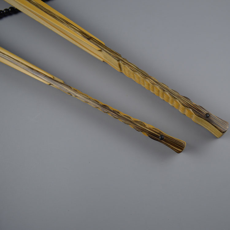 老艺人制作9.5寸A级玉竹镶嵌棕竹翻轮扇骨空白宣纸折扇纸扇面