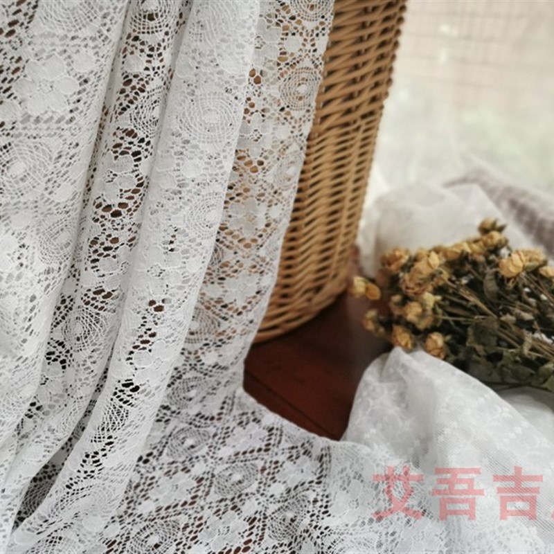 [半价] 漂白色蕾丝落地纱窗帘辅料面料布料面料配件拍照装饰背景