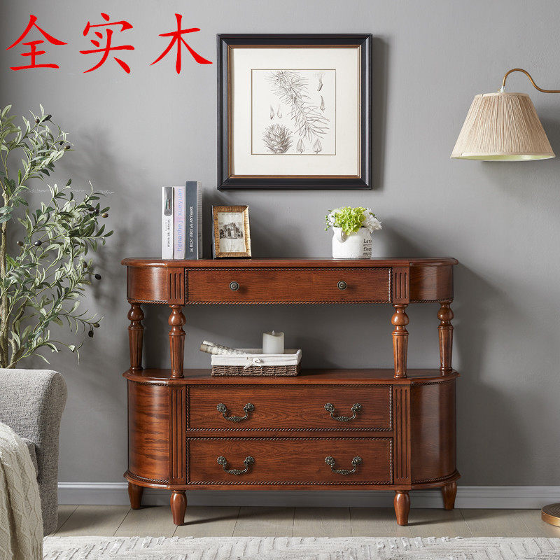 美式实木半圆玄关桌走廊简约玄关台欧式门厅隔断玄关柜靠墙玄关柜