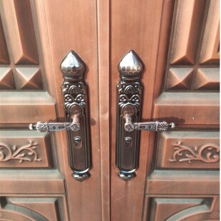 防盗门拉手把手大门锁桃形锌合金执手红古铜大门把手门锁对开门把