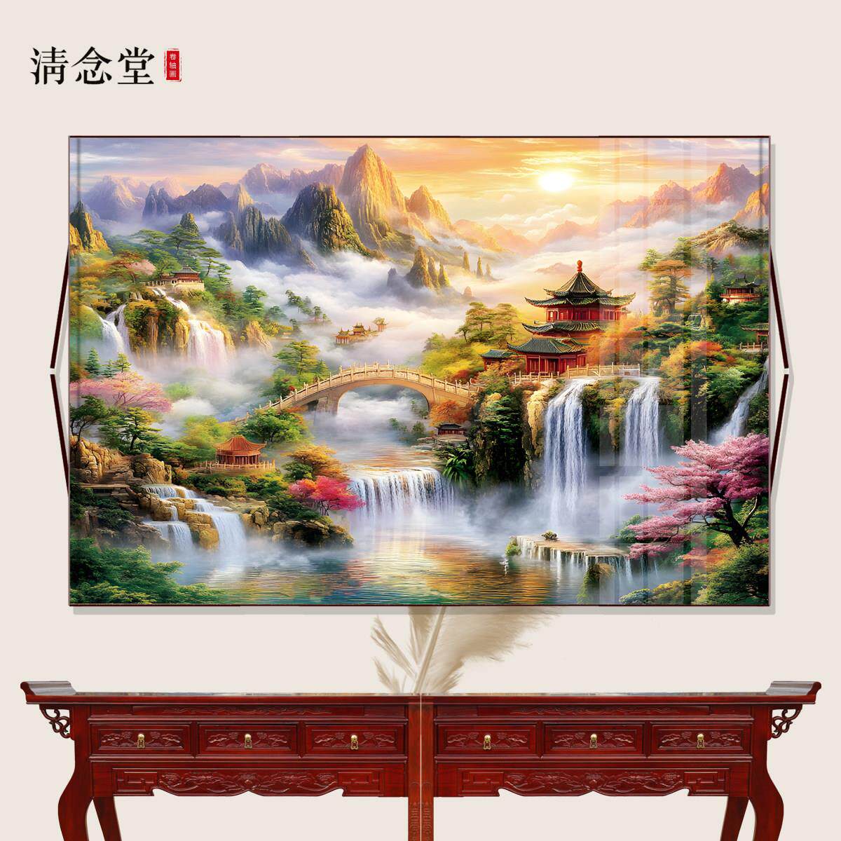 横版仙家堂口客厅山水画 画仙堂背景东北堂屋装饰挂画 画风水画