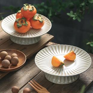 复古陶瓷高脚圆盘果盘寿司碟甜品盘景德镇陶瓷家用餐具 泽滕家日式