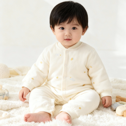 婴儿连体衣宝宝衣服保暖夹棉加厚1-3-6-18个月爬服薄棉秋冬装棉衣