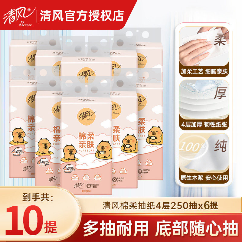 【详情页享优惠】清风卡皮巴拉悬挂式抽纸4层250抽纸巾挂抽面巾纸