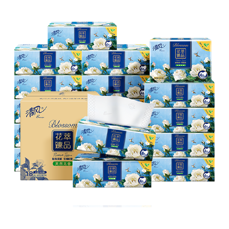 清风花萃臻品花萃4层80抽18包