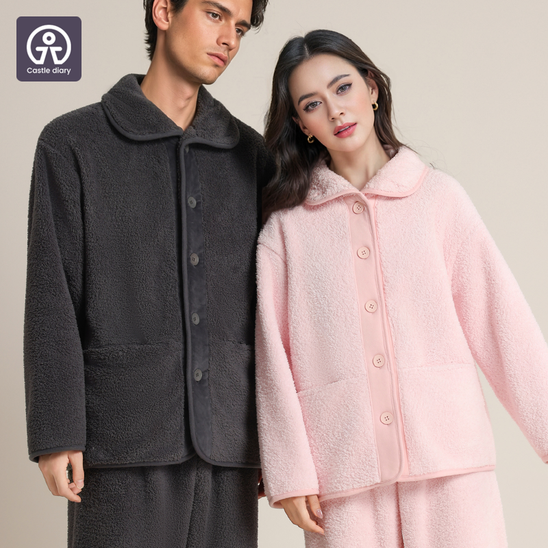 城堡日记家居服套装珊瑚绒女款睡衣男生冬季加厚情侣大码法兰绒