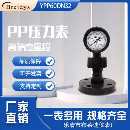 耐震防腐PP隔膜压力表环保水处理用防酸防碱油压表DN32法兰压力表