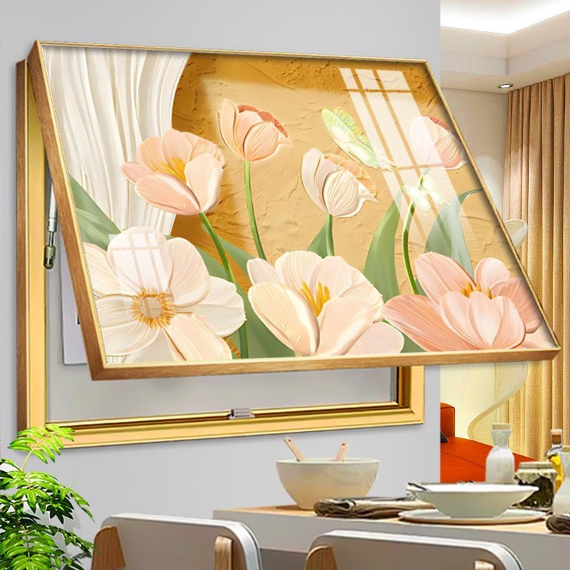 手绘奶油风电表箱遮挡装饰画北欧轻奢抽象电盒挂画推拉翻盖艺术画图片