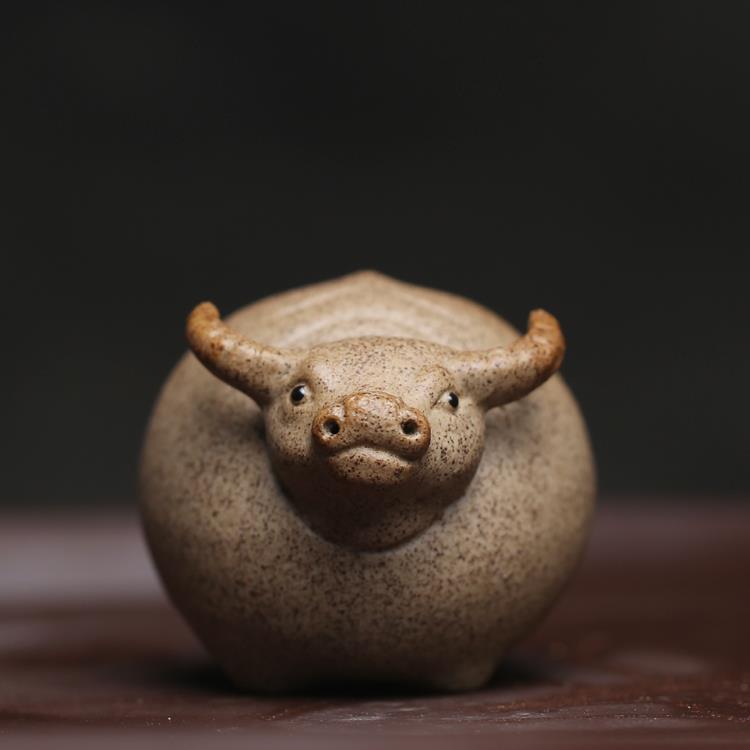 如合陶砂粗陶福牛茶盘小摆件小茶宠茶玩特色生肖水牛纸镇家居茶具