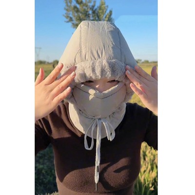 冬季保暖雷锋帽子男网红款防风加绒厚围脖一体面罩女骑车骑行包头