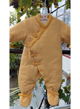 2025秋冬季婴儿纯棉花加厚连体衣新生儿保暖哈衣包脚棉衣网红款