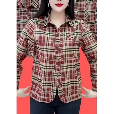 秋季新款中年妈妈复古格子衬衫女洋气减龄小个子长袖衬衣休闲宽松