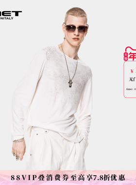 MET initaly极简风白色长袖T恤男女春季新款圆领印花休闲上衣