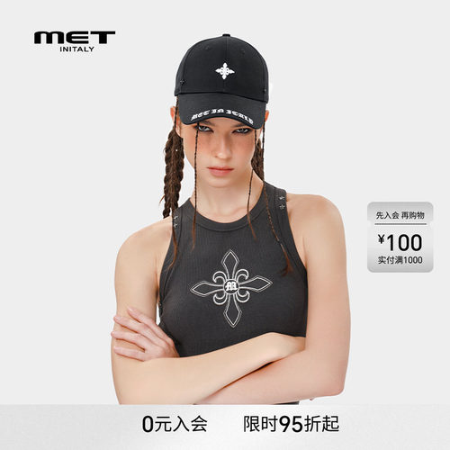 MET initaly麦特十字花刺绣美式棒球帽男女新款情侣鸭舌帽子