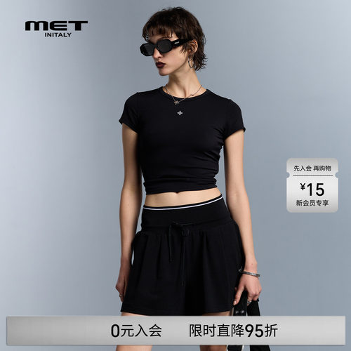 MET initaly麦特短袖女早春新款修身短款T恤露脐上衣辣妹风显瘦