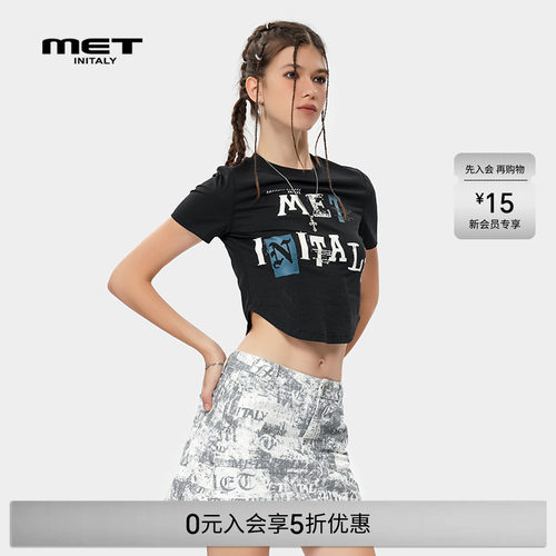 MET initaly字母印花潮牌百搭短袖T恤女夏季新款休闲上衣