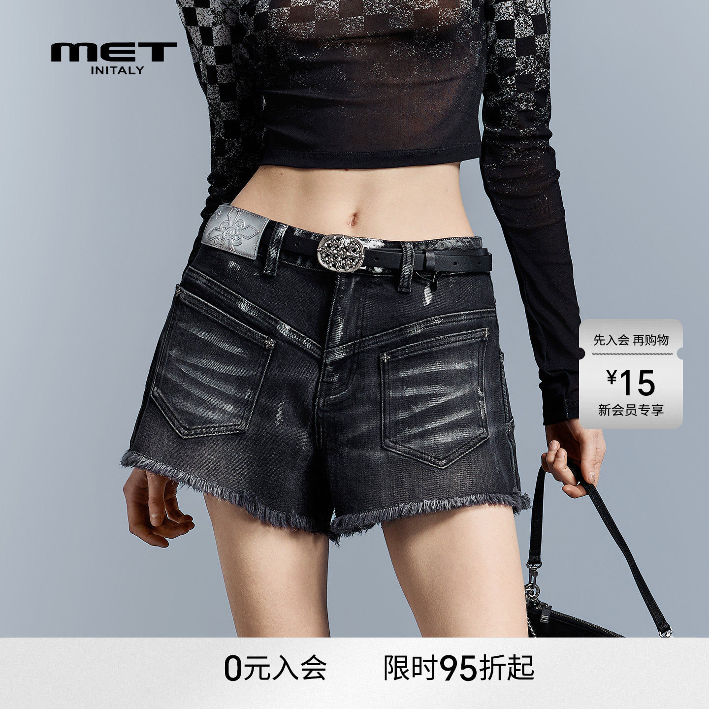 MET initaly春夏新款高腰牛仔短裤女百搭毛边裤型酷帅休闲裤