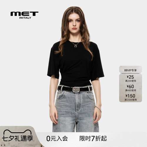 MET initaly美式街头复古简约短袖T恤女早春新款休闲百搭上衣