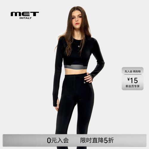 MET initaly麦特美式复古长袖T恤女早春新款休闲百搭上衣绒衫