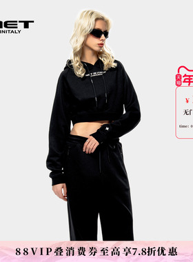 MET initaly麦特美式复古休闲连帽短卫衣女秋季新款休闲百搭