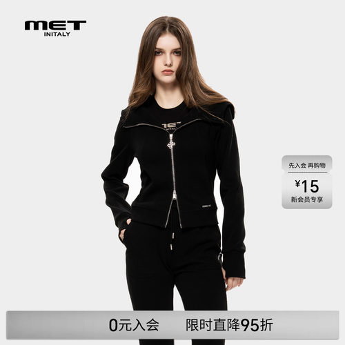MET initaly美式复古拉链连帽卫衣女早春新款百搭休闲上衣