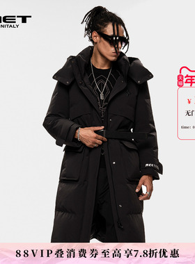 MET initaly麦特黑色长款连帽羽绒服男春季新款工装风保暖外套女