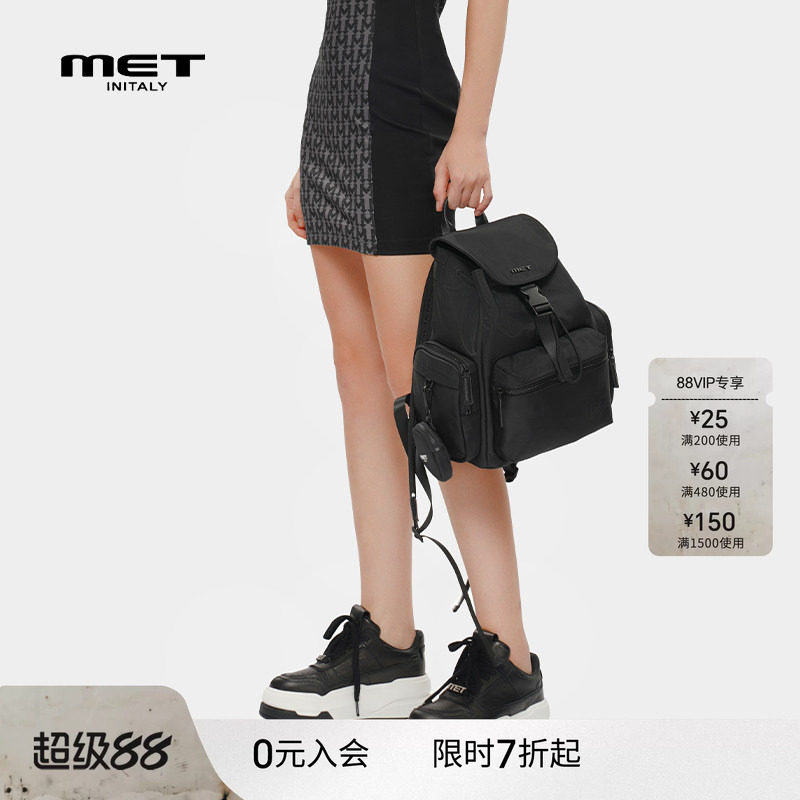MET initaly麦特夏季新款个性黑色厚底休闲女鞋透气百搭板鞋