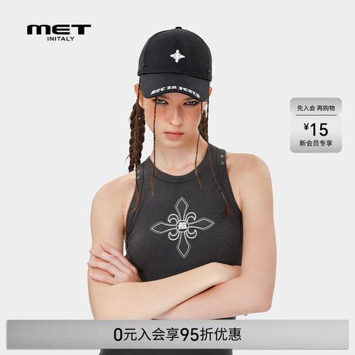 MET initaly麦特十字花刺绣美式棒球帽男女新款情侣鸭舌帽子