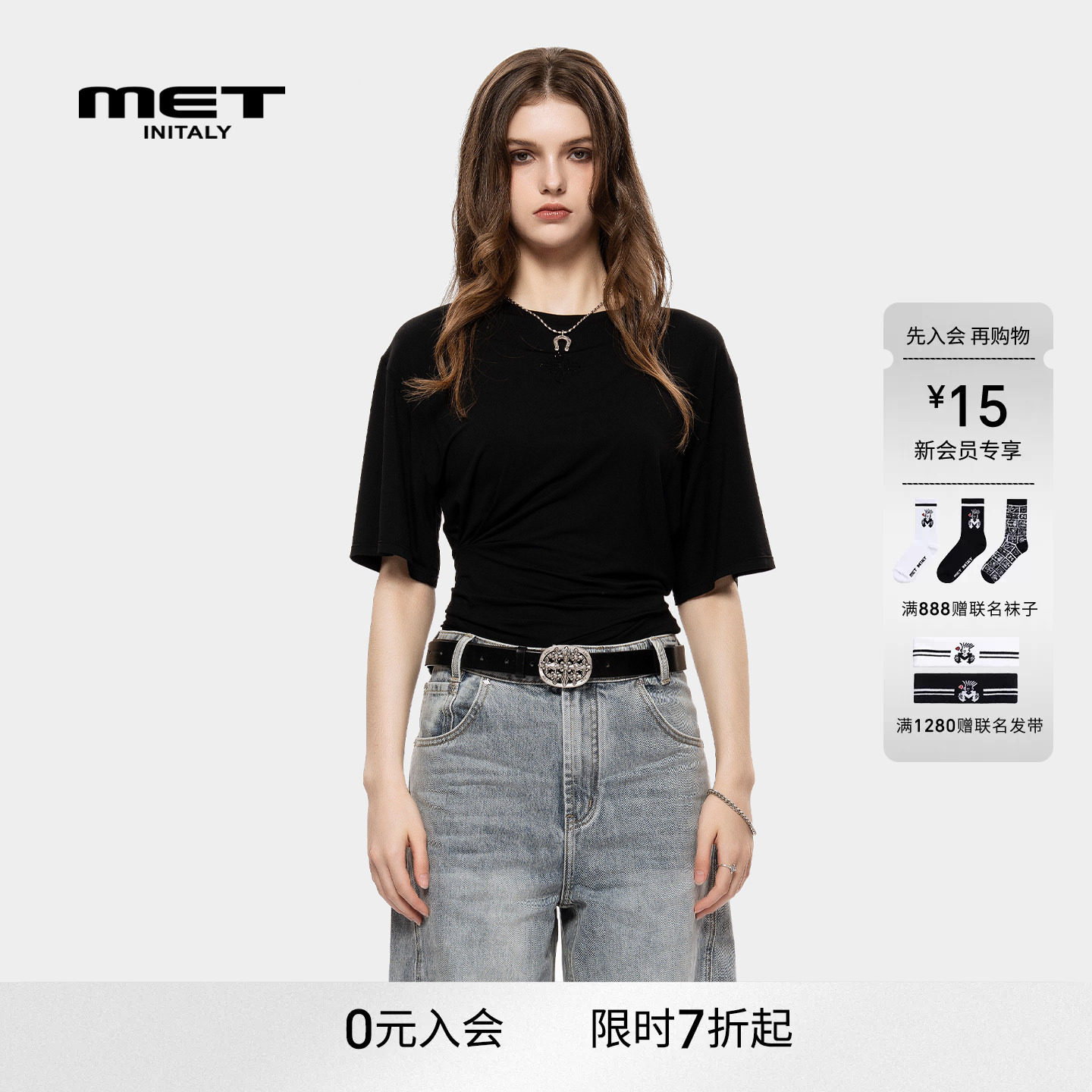 MET initaly美式街头复古简约短袖T恤女早春新款休闲百搭上衣