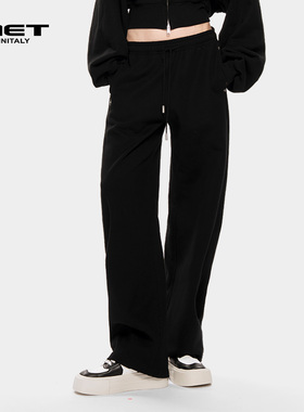 MET initaly麦特美式复古休闲裤女秋季新款百搭直筒阔腿长裤子