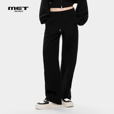 MET initaly麦特美式复古休闲裤女秋季新款百搭直筒阔腿长裤子