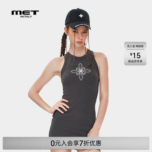 MET initaly麦特国潮印花无袖背心连衣裙夏季新款休闲百搭裙子