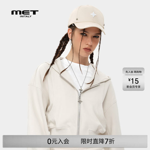 MET initaly夏季新款美式潮牌连帽卫衣女休闲街头风短外套