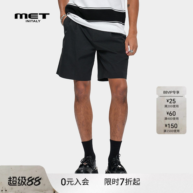 METinitaly时尚流行风大双褶高腰宽松垂感男士短裤夏季新款裤子