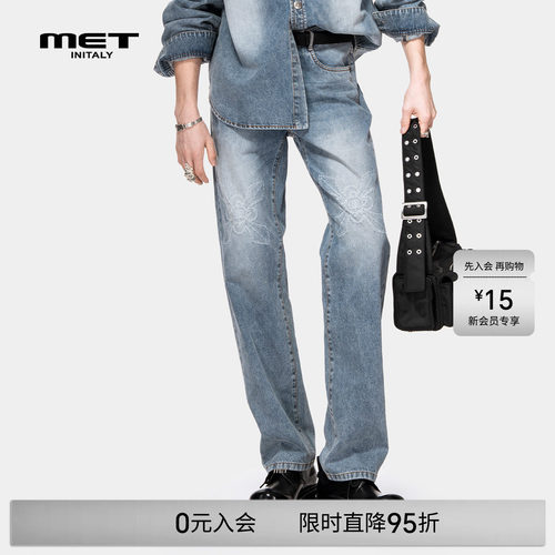 MET initaly早春美式复古水洗牛仔裤男宽松直筒长裤百搭潮流做旧