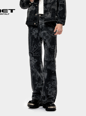 MET initaly麦特美式复古牛仔裤男秋季新款休闲百搭直筒裤子