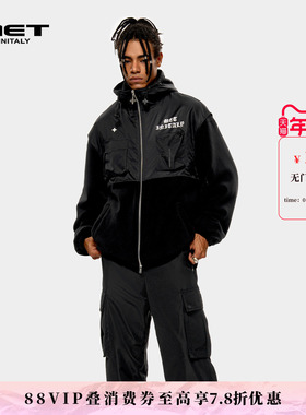 MET initaly黑色连帽拉链夹克男冬季新款宽松机能风潮流外套
