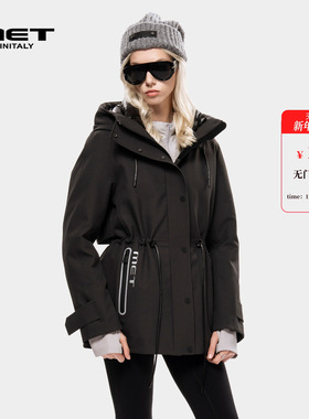 MET initaly老爹风连帽中长款羽绒服女春季新款收腰派克服保暖