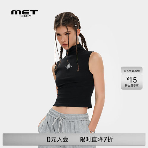 MET initaly麦特美式潮牌百搭个性立领背心夏季休闲印花上衣