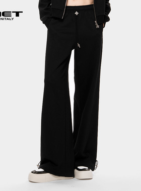 MET initaly麦特美式复古休闲裤女秋季新款休闲百搭阔腿长裤