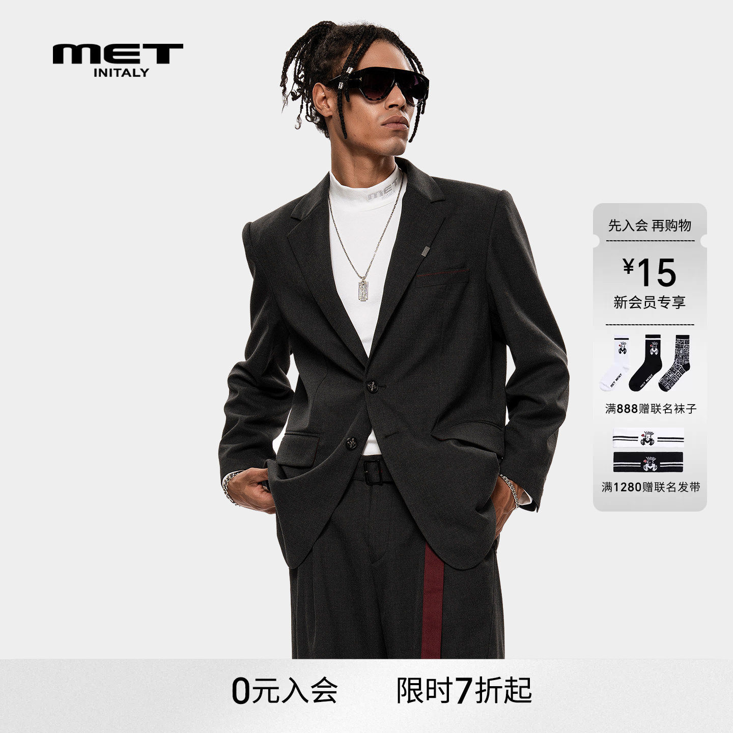 MET initaly麦特美式复古休闲西装外套男早春新款西服外套
