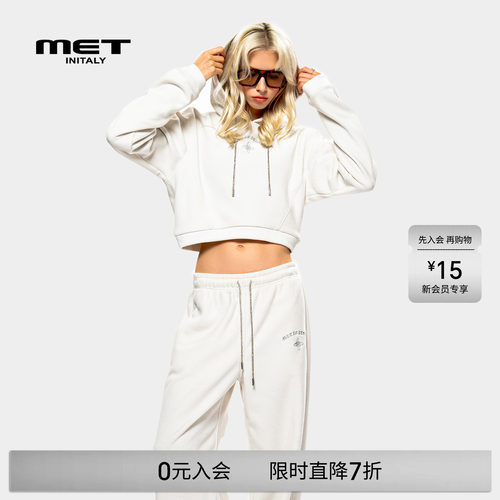 MET initaly麦特美式复古连帽短卫衣女早春新款休闲百搭上衣