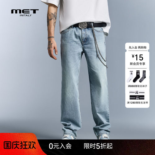 MET initaly麦特基础美式潮牌牛仔裤男夏季休闲百搭直筒裤子